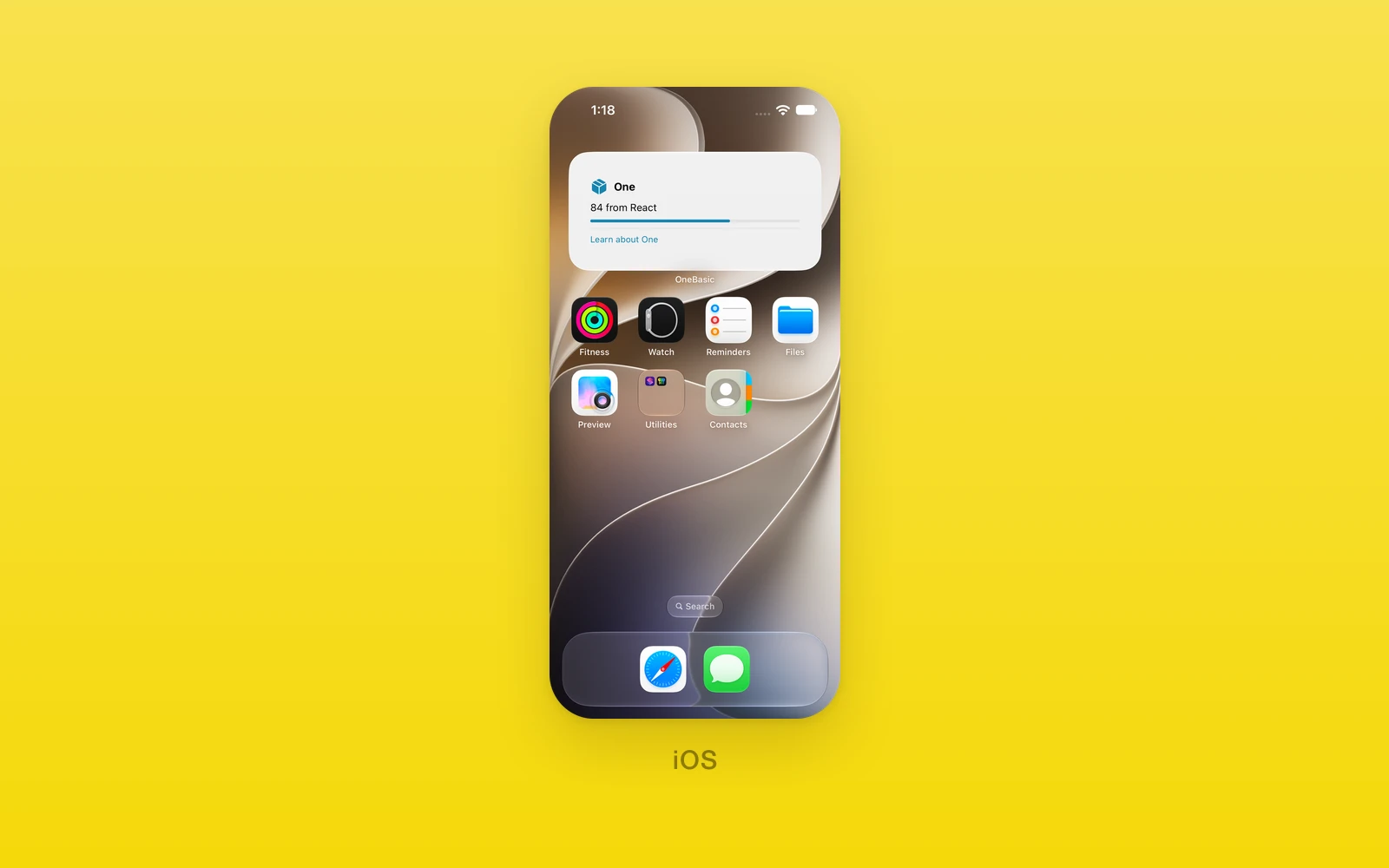 One Home Screen widget with content written from React